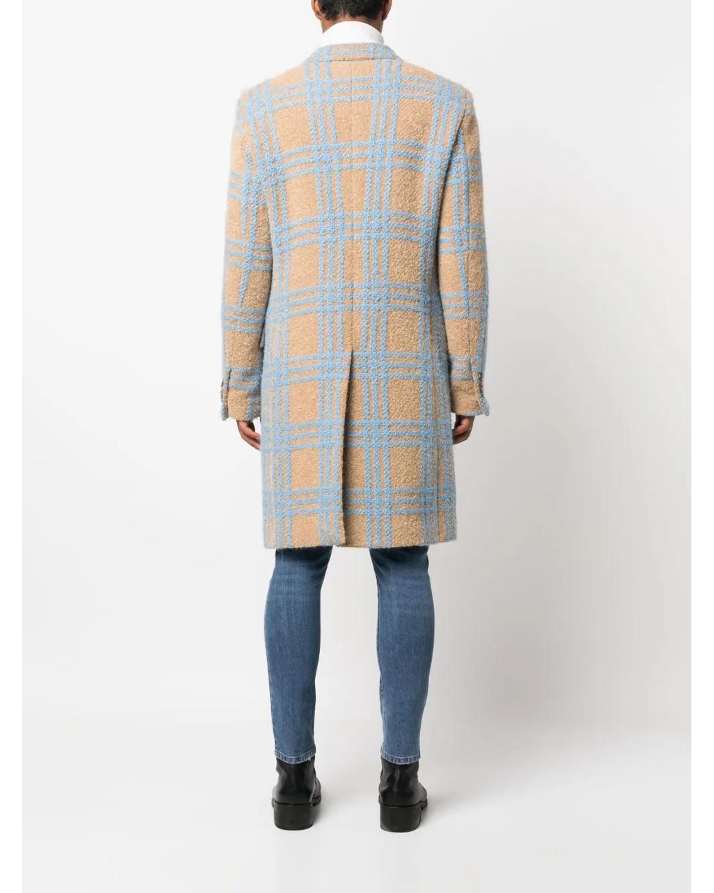 Philipp Plein Blue Checked Single-Breasted Coat for men