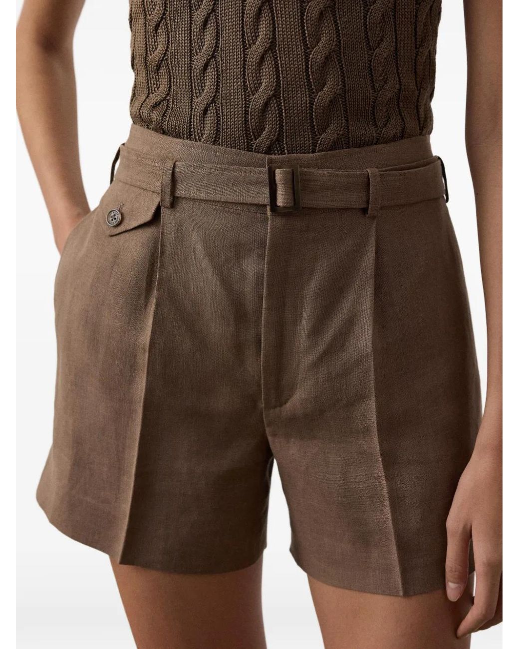 Ralph Lauren Brown Short Denise À Taille Ceinturée