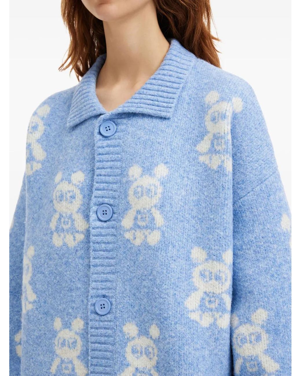 Mini Cream Blue Geknöpfter Cardigan Mit Bärenmuster