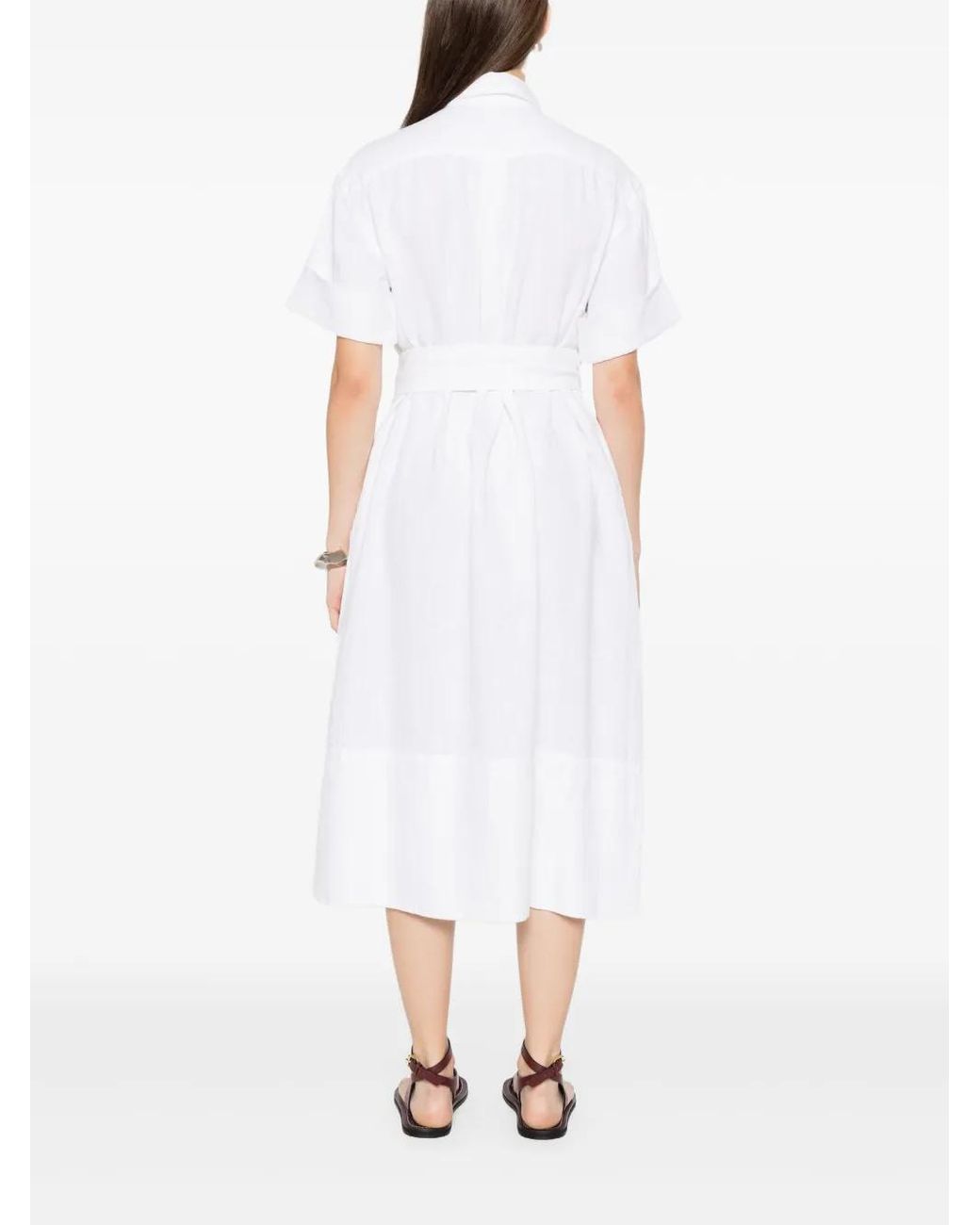 Polo Ralph Lauren Belted Linen Dress in White | Lyst
