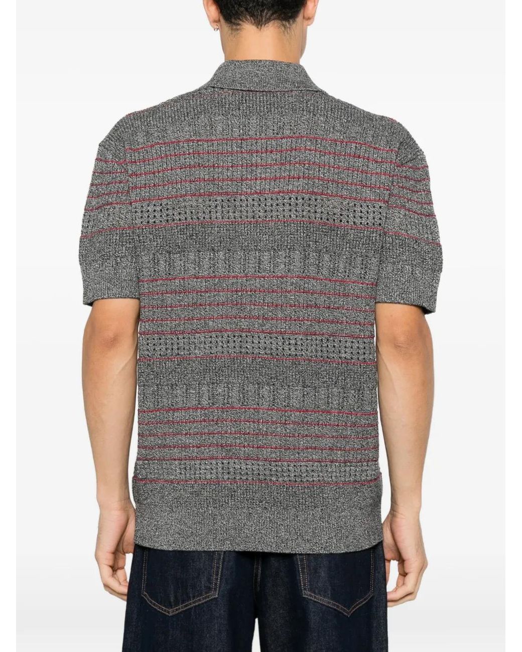 Drole de Monsieur Gray Striped Quarter-Zip Kinit Polo for men