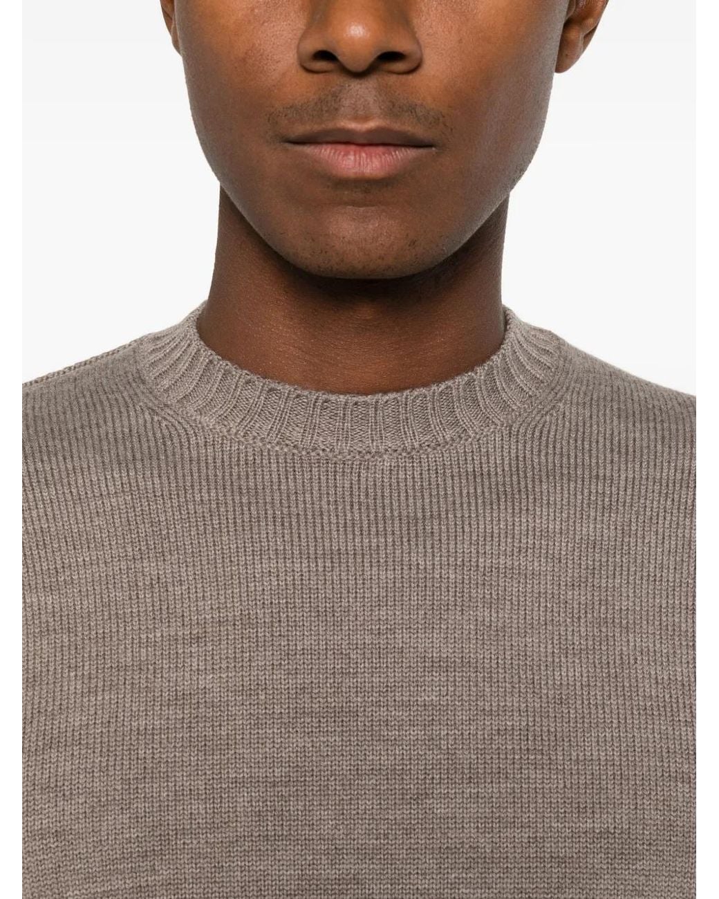 Heritage Brown Ribbed-Knit Crew-Neck Sweater for men