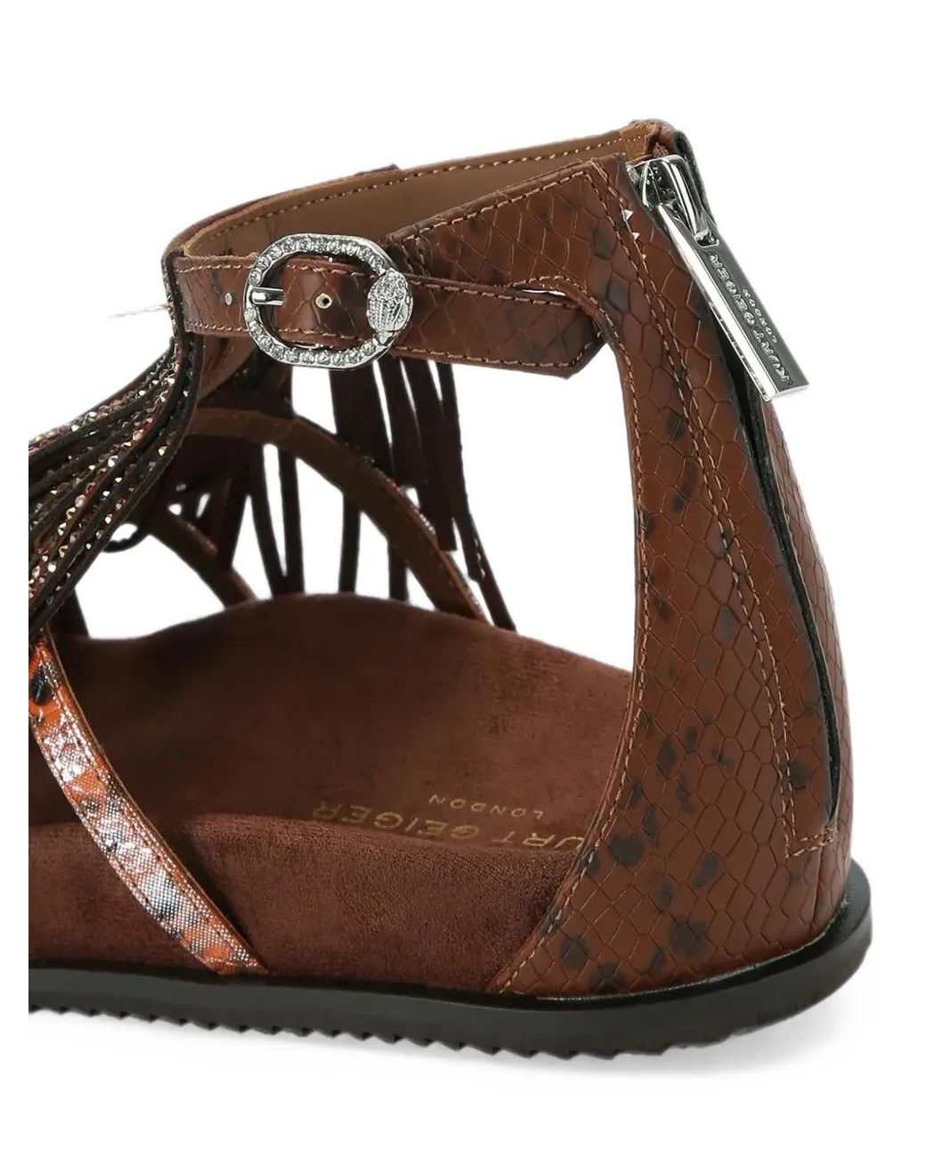 Kurt Geiger Brown Fringe-Trimmed Snakeskin-Effect Sandals