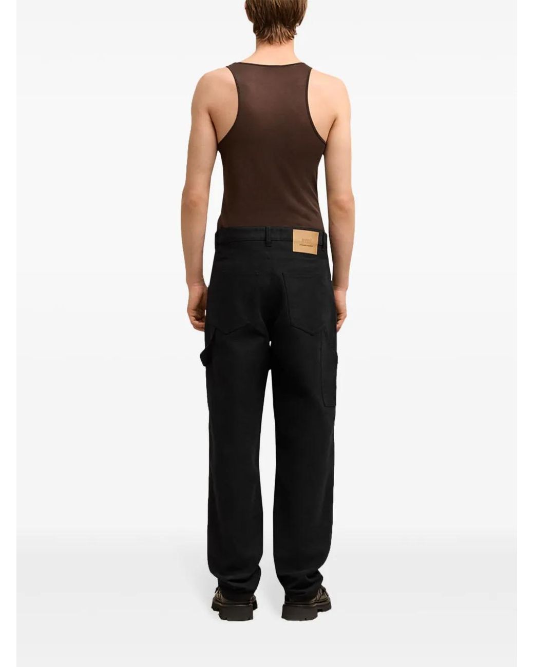 AMI Black Logo-Patch Straight-Leg Worker Trousers for men