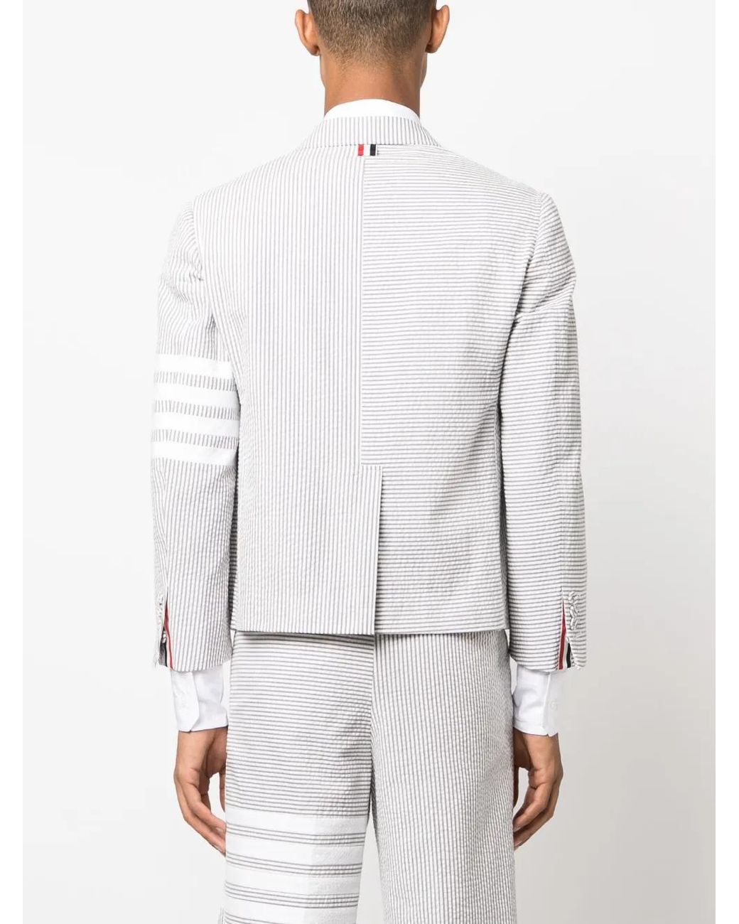 Thom Browne White Striped Single-Breasted Blazer for men