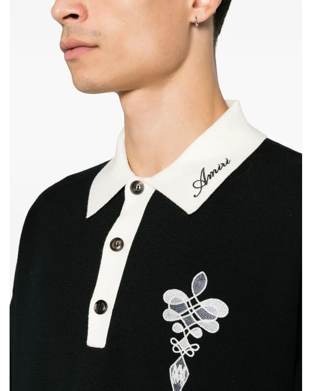 Amiri Black Logo-Embroidered Polo Shirt for men