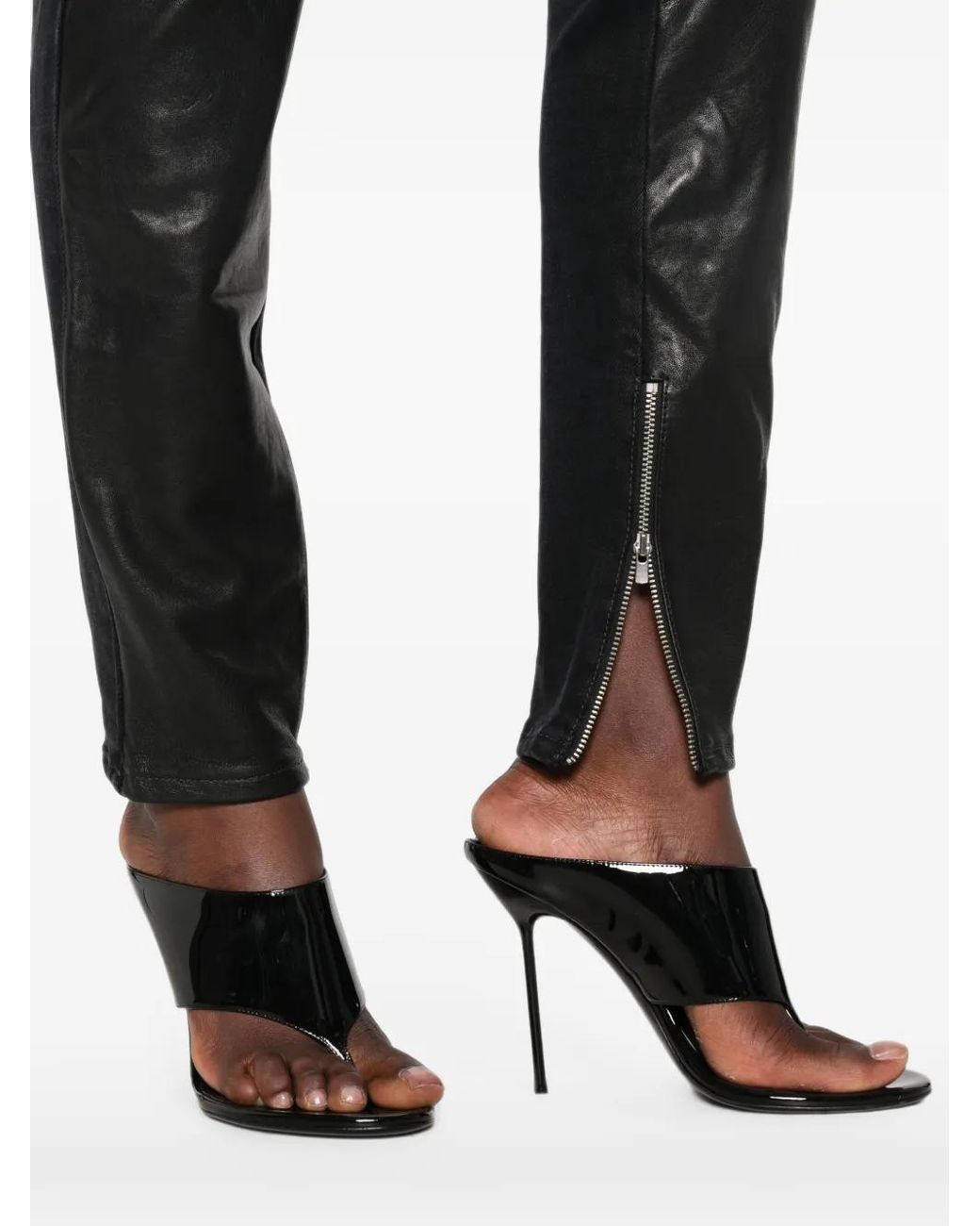 7 For All Mankind Black Coated Zip-Detail Jeans