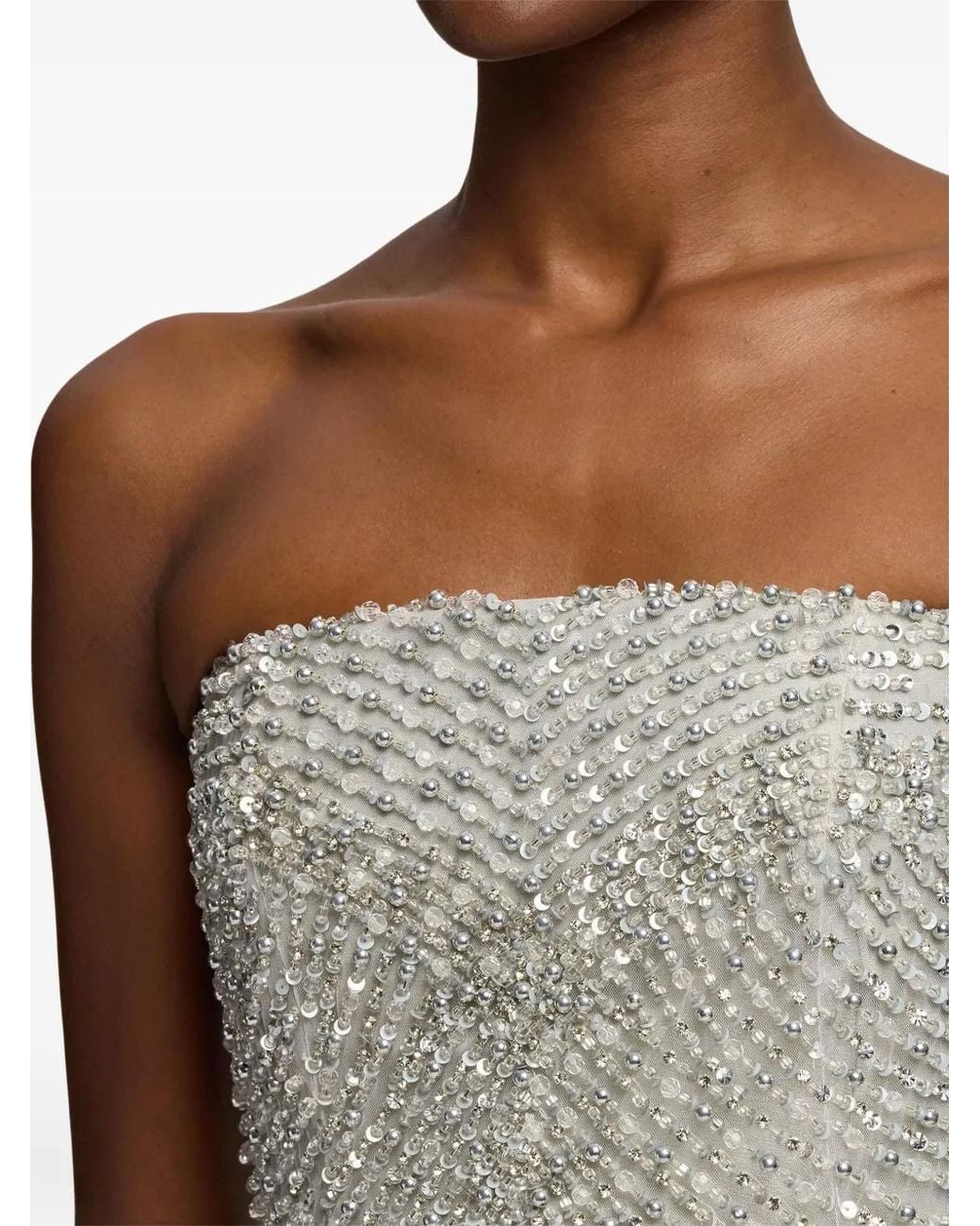 Ralph Lauren Gray Embellished Slit Maxi Evening Dress