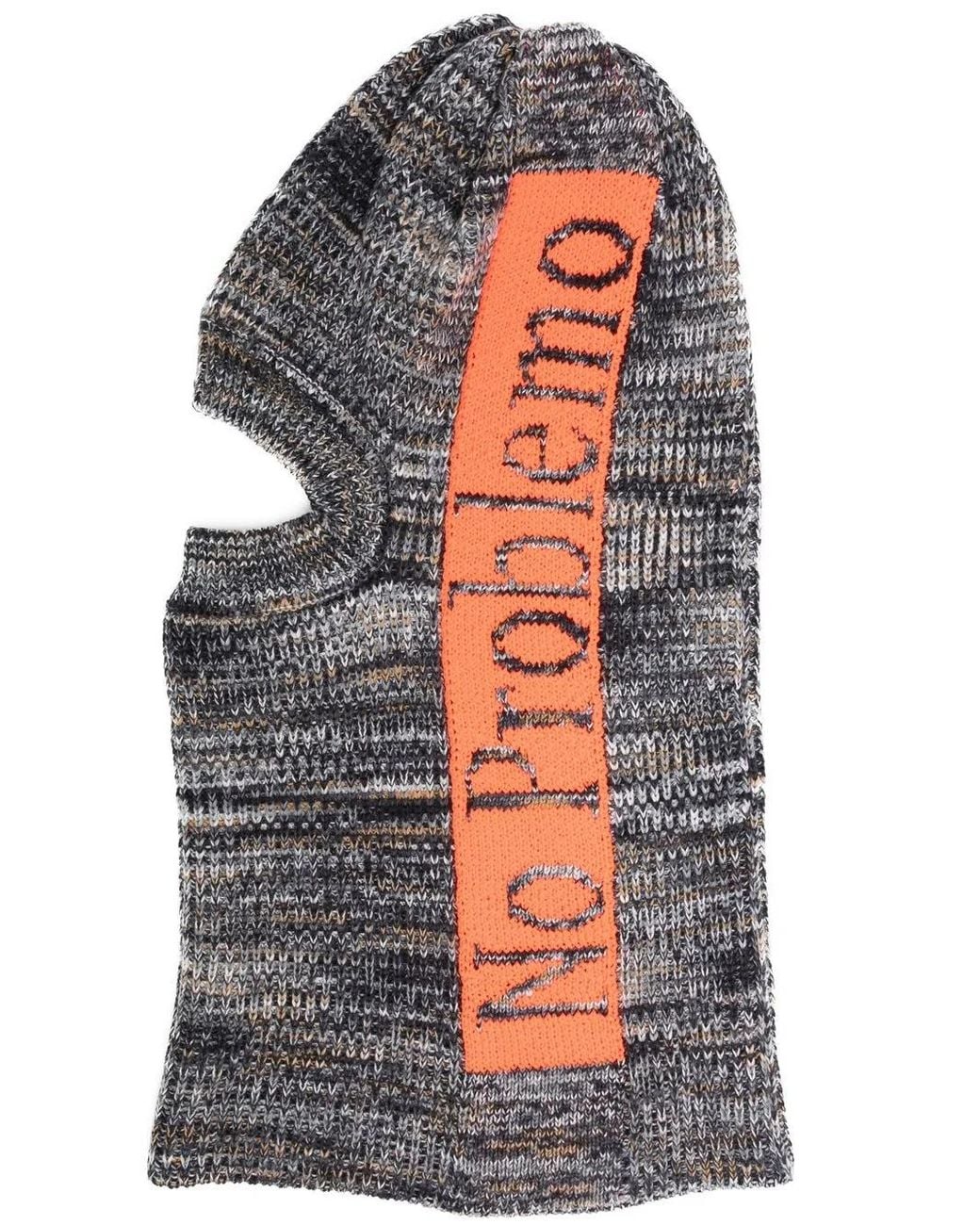 Aries Blue Slogan-Print Knitted Balaclava