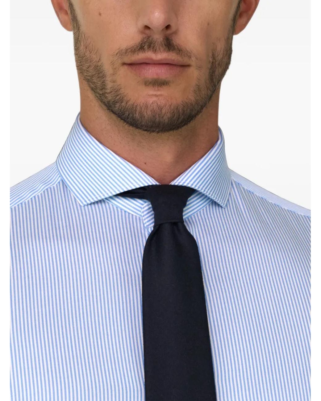 Boggi Blue Striped Cotton Twill Shirt Slim Fit for men