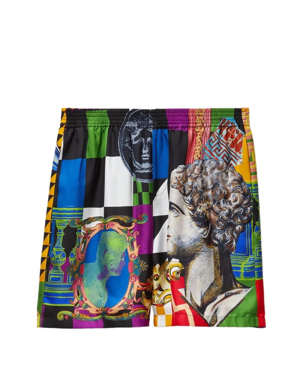 Versace Blue Printed Silk Twill Shorts for men