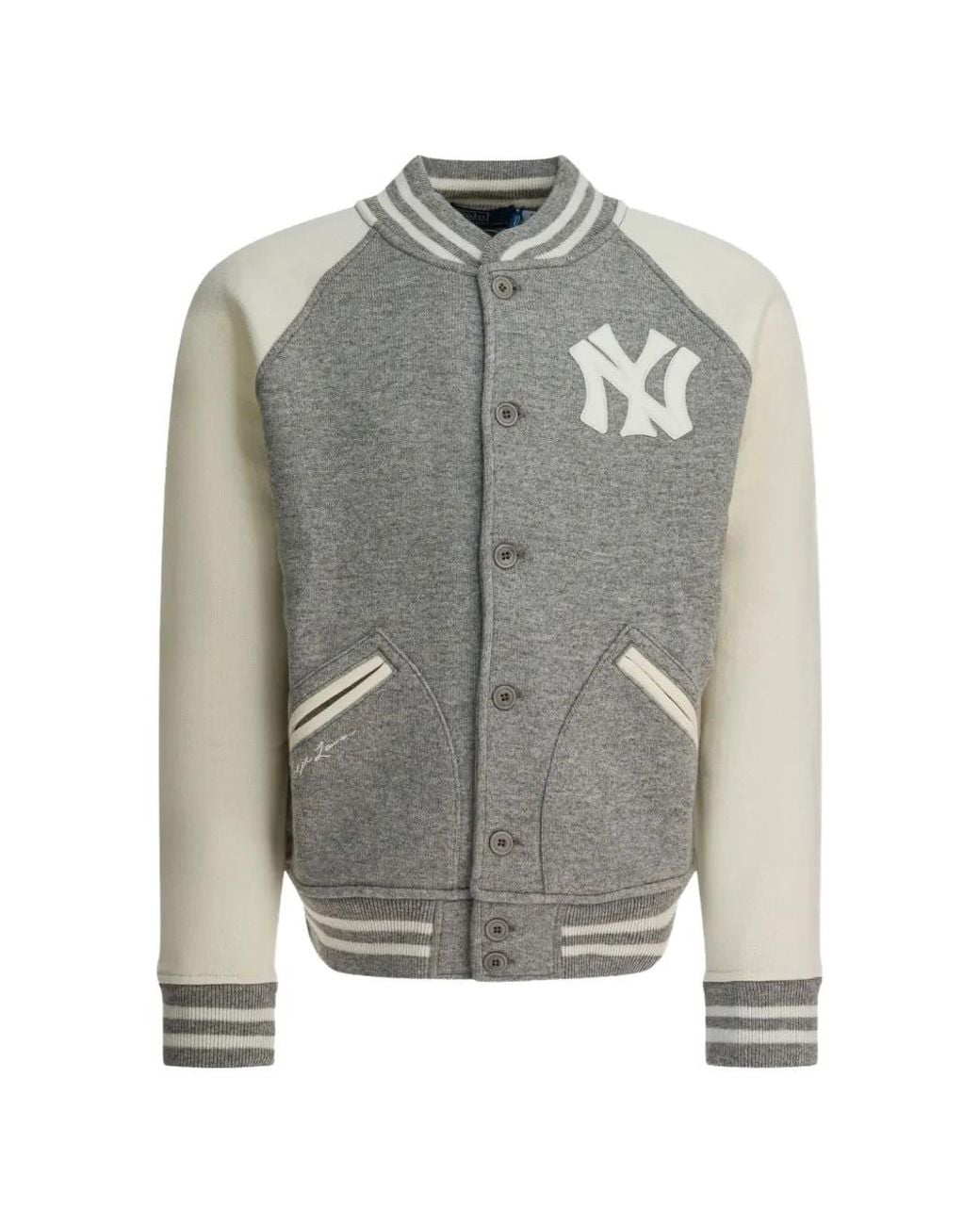 Polo Ralph Lauren Gray X New York Yankees Appliqués Buttoned Bomber Jacket for men