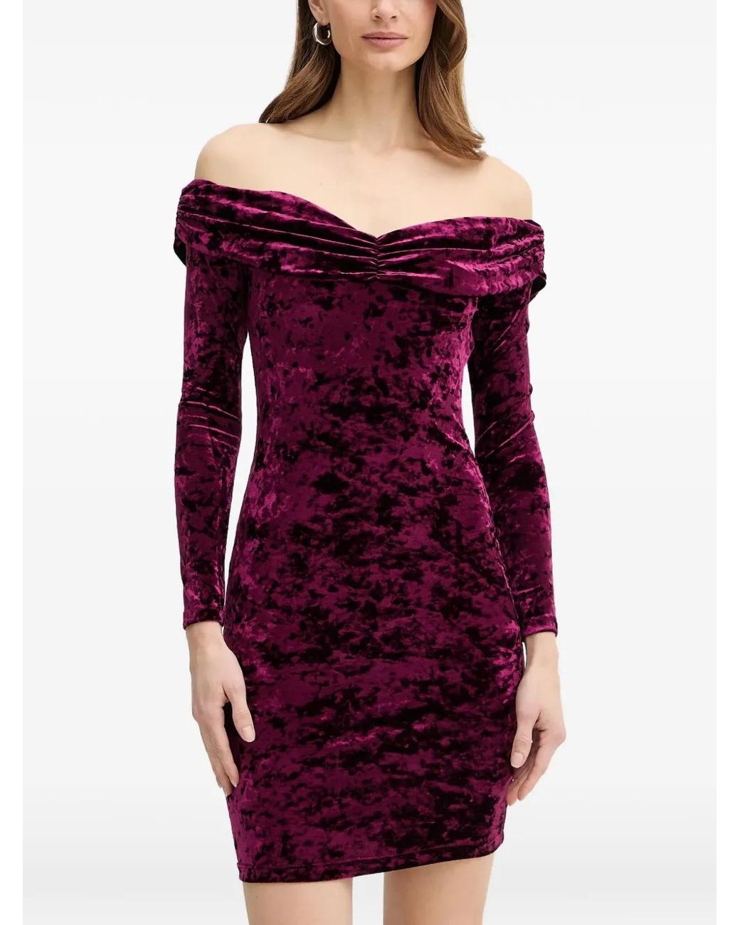 Guess Red Off-Shoulder Velvet Dress