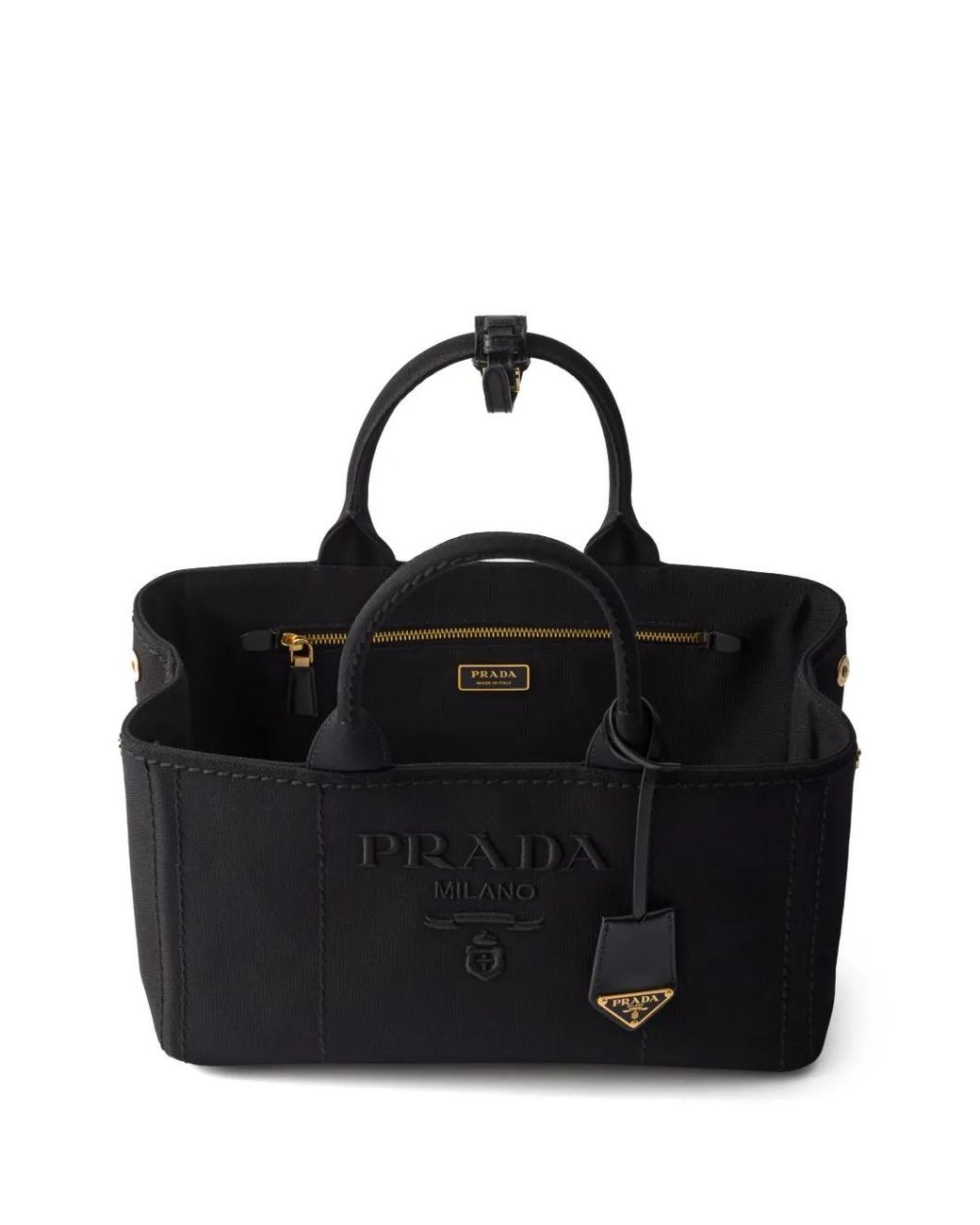 Prada Black Jardinière Large Cotton Canvas Handbag