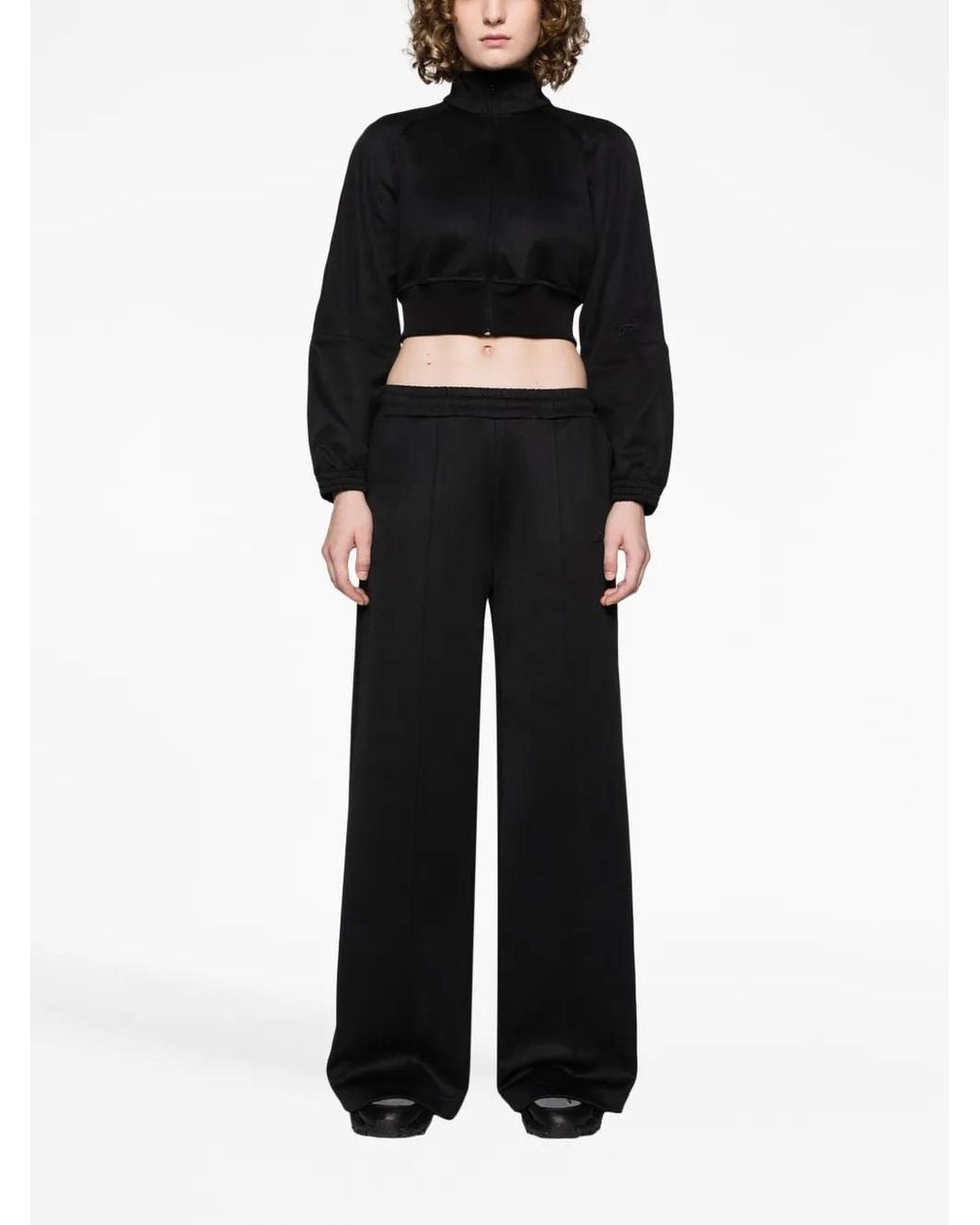 Reebok Black Logo-Embroidered Cropped Track Jacket