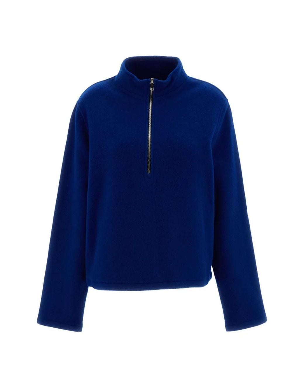 Rier Blue City Wax Quarter-Zip Wool Sweatshirt