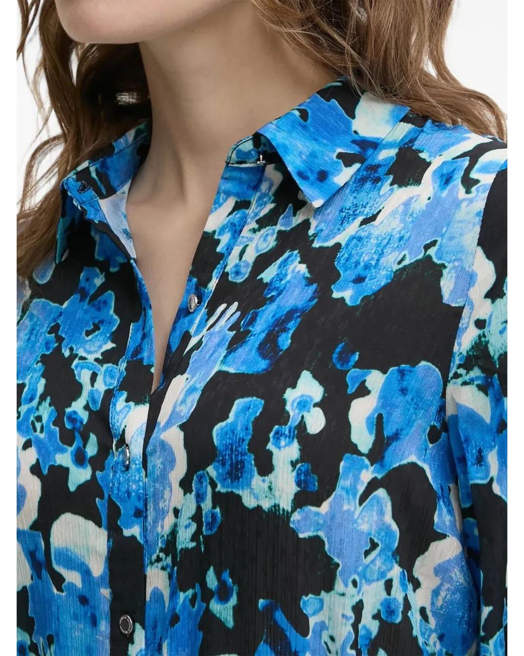 Morgan Blue Floral-Print Button-Down Shirt