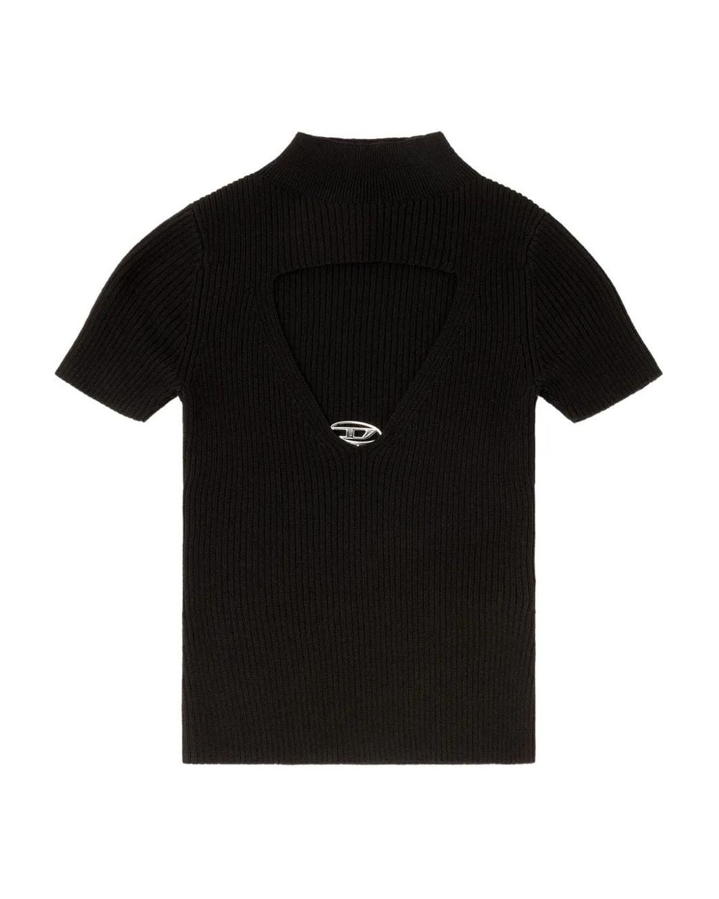 DIESEL Black M- Cut-Out Oval Hardware T-Shirt