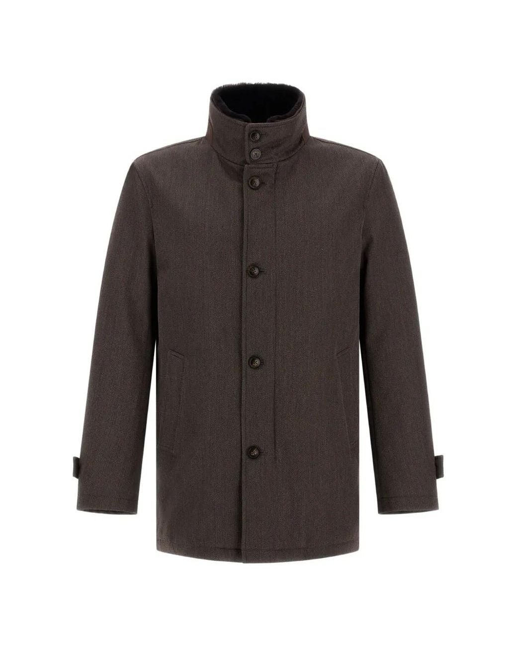 Herno Gray Shearling-Collar High-Neck Coat for men