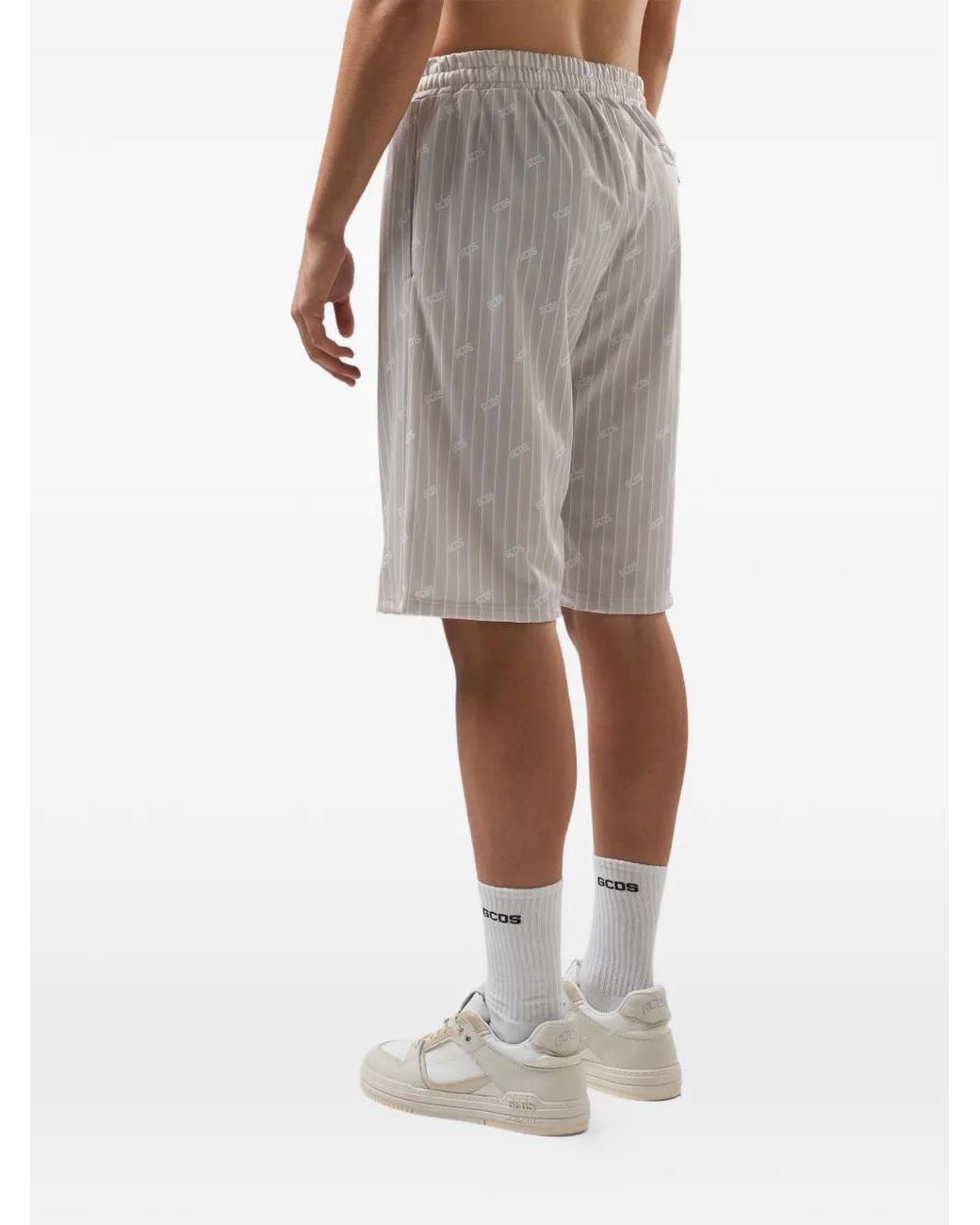 Gcds White Pinstripe Logo Shorts for men
