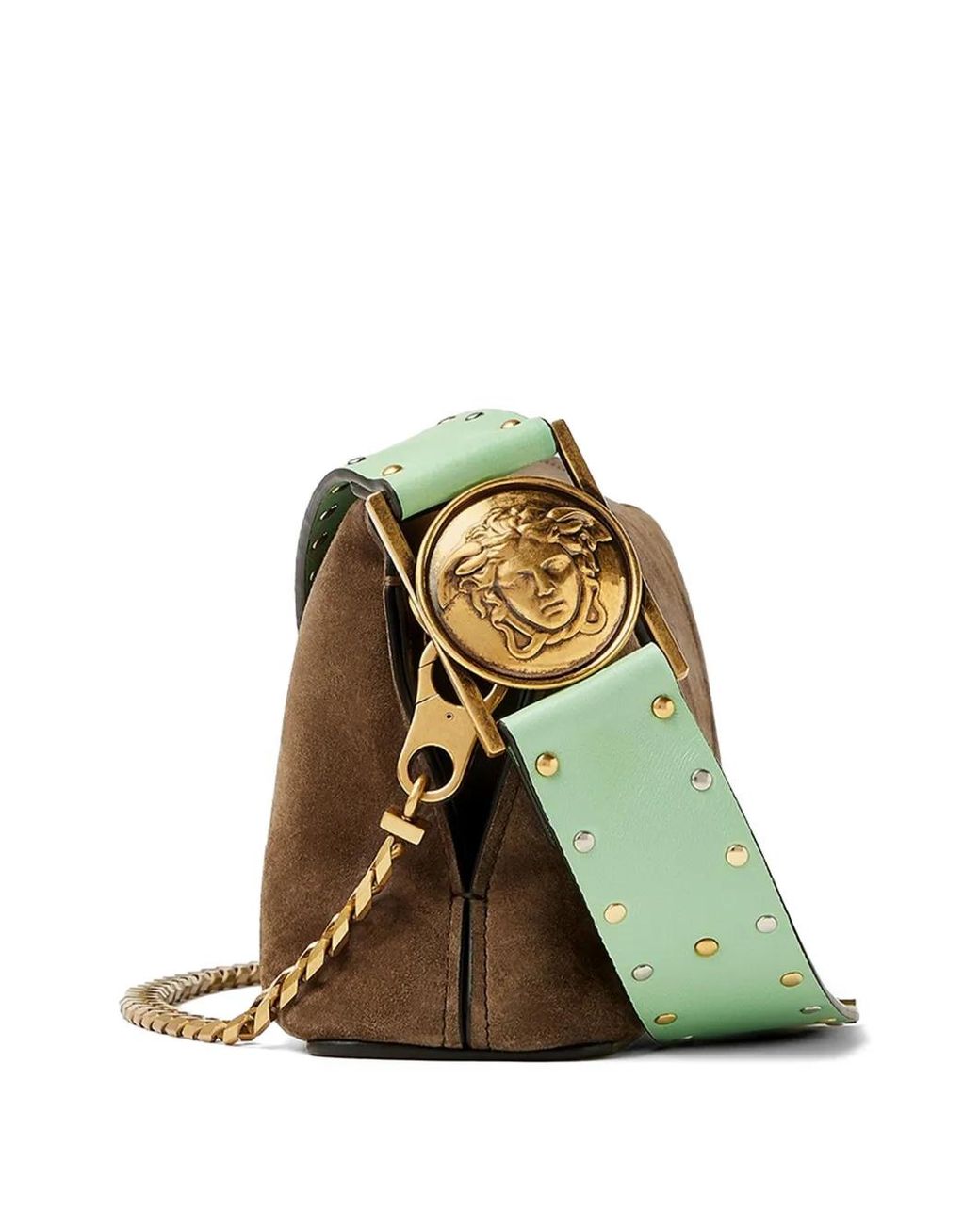Versace Brown Vivian Embellished Suede Clutch