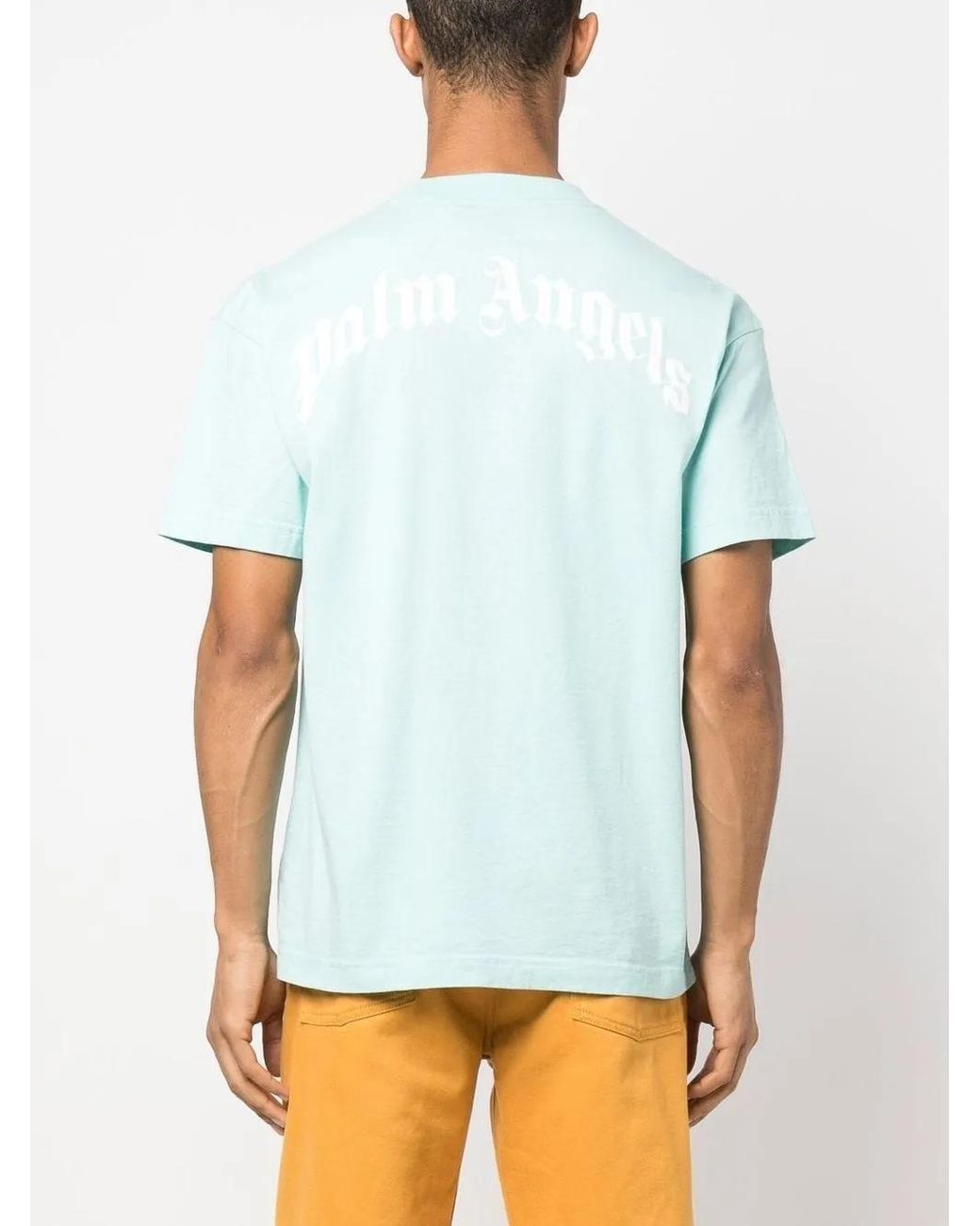Palm Angels Blue Shark-print Organic Cotton T-shirt for men