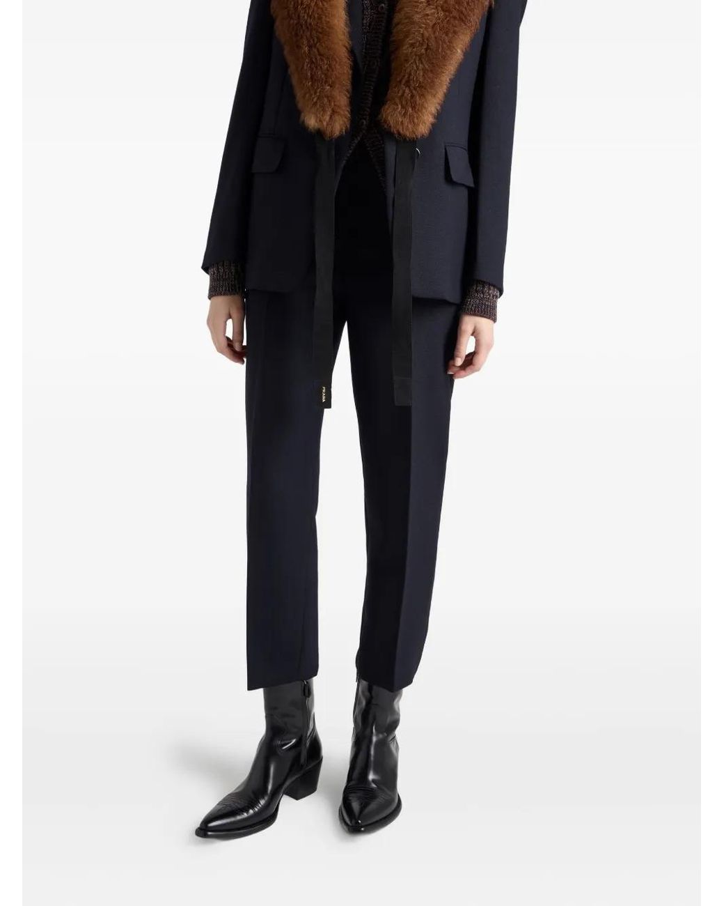 Prada Blue Rush-Stitch Wool Trousers