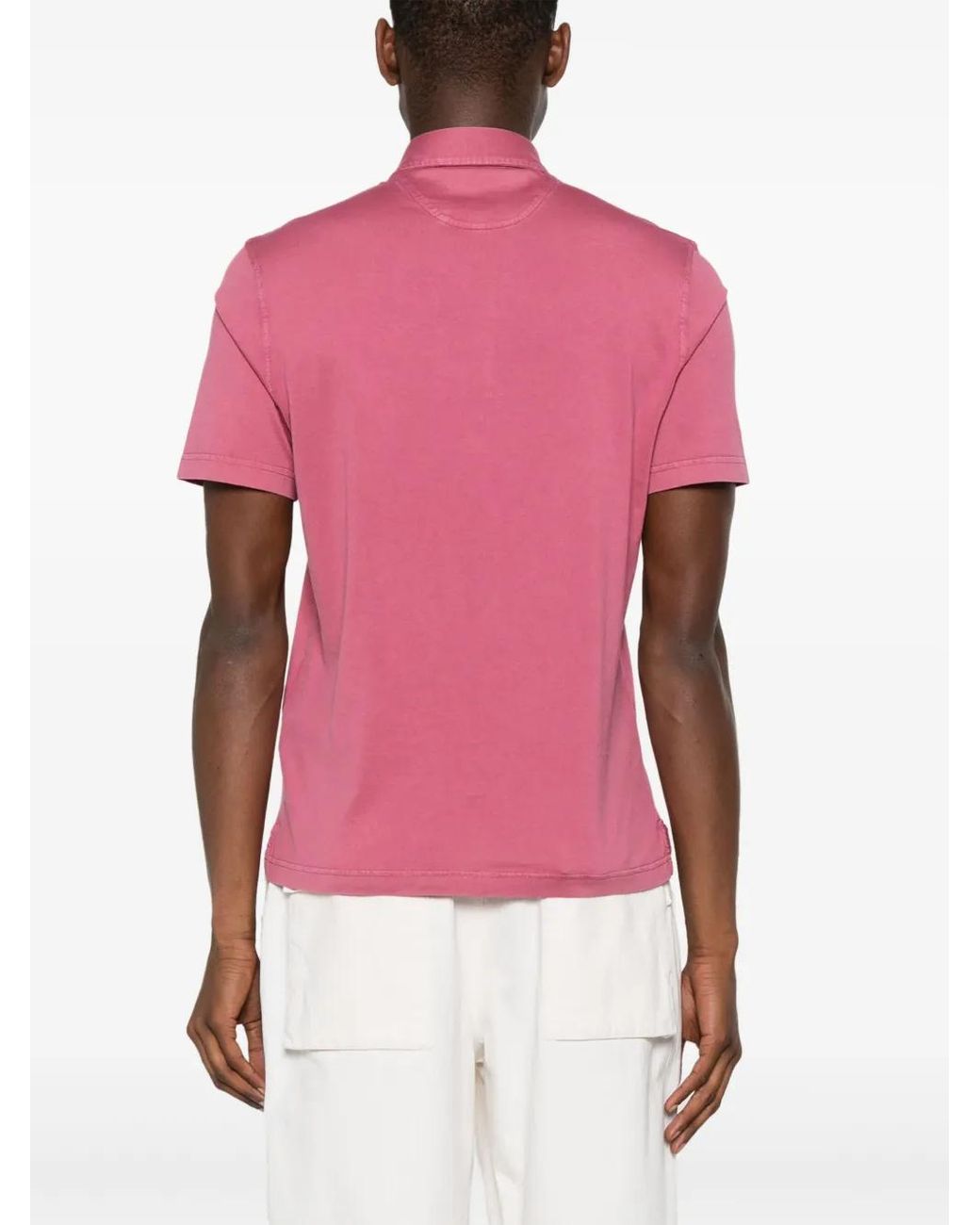 Fedeli Pink Short-Sleeve Cotton Polo Shirt for men