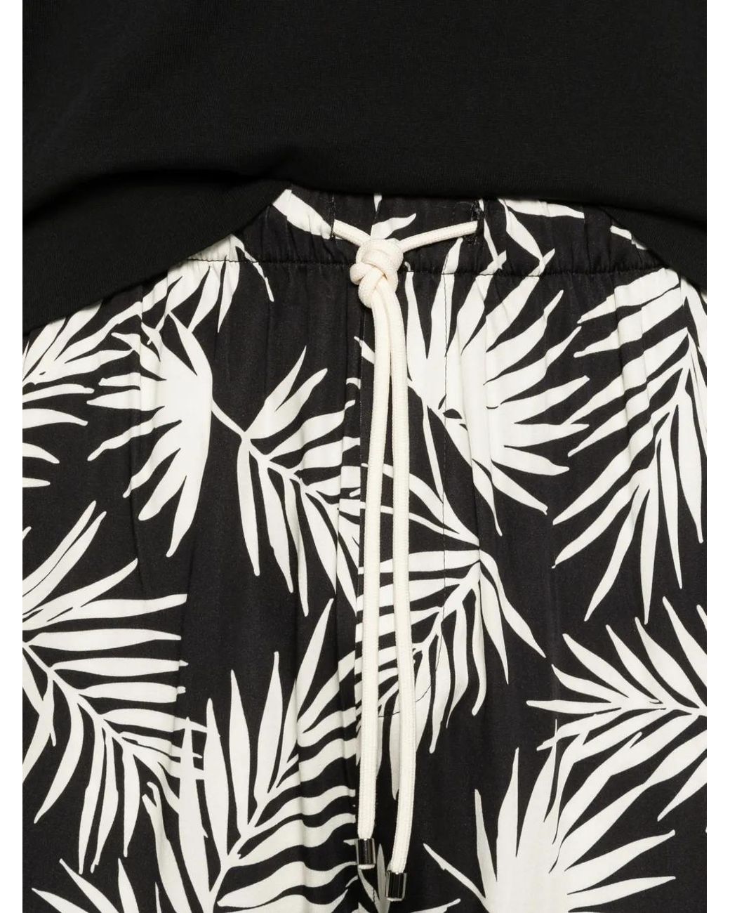Laneus Black Leaf Print Shorts for men