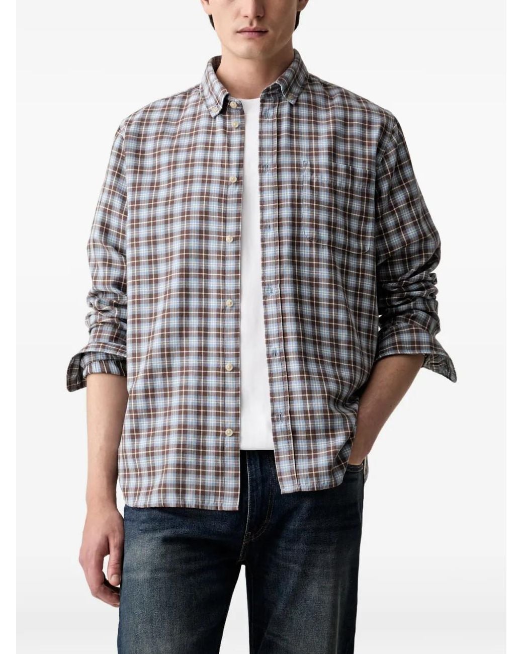 Les Deux Gray Check-Pattern Button-Down Shirt for men