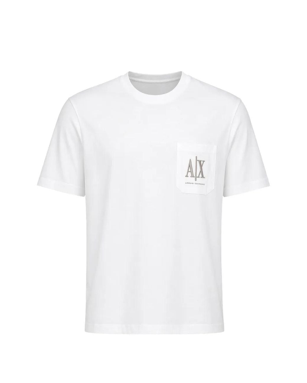 ARMANI EXCHANGE White Logo-Embroidered Pocket T-Shirt for men