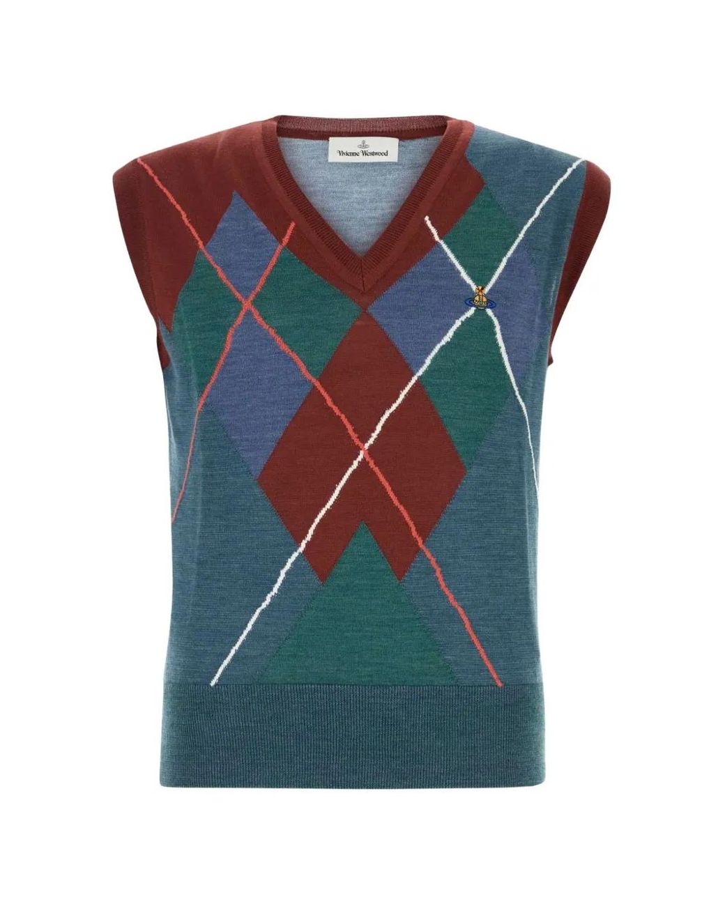 Vivienne Westwood Blue Argyle Embroidered Sweater for men