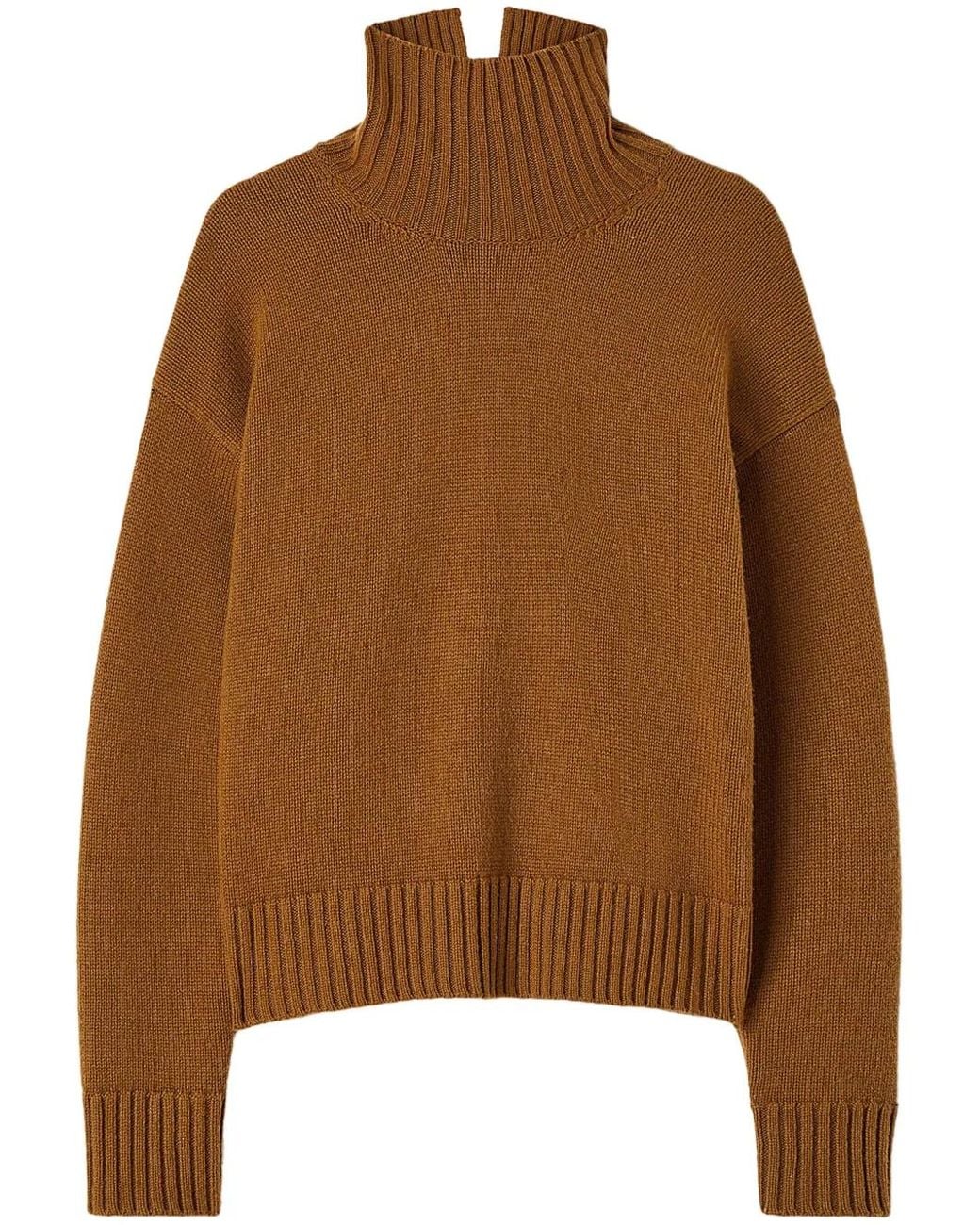 Jil Sander Brown Funnel-Neck Cashmere Blend Jumper