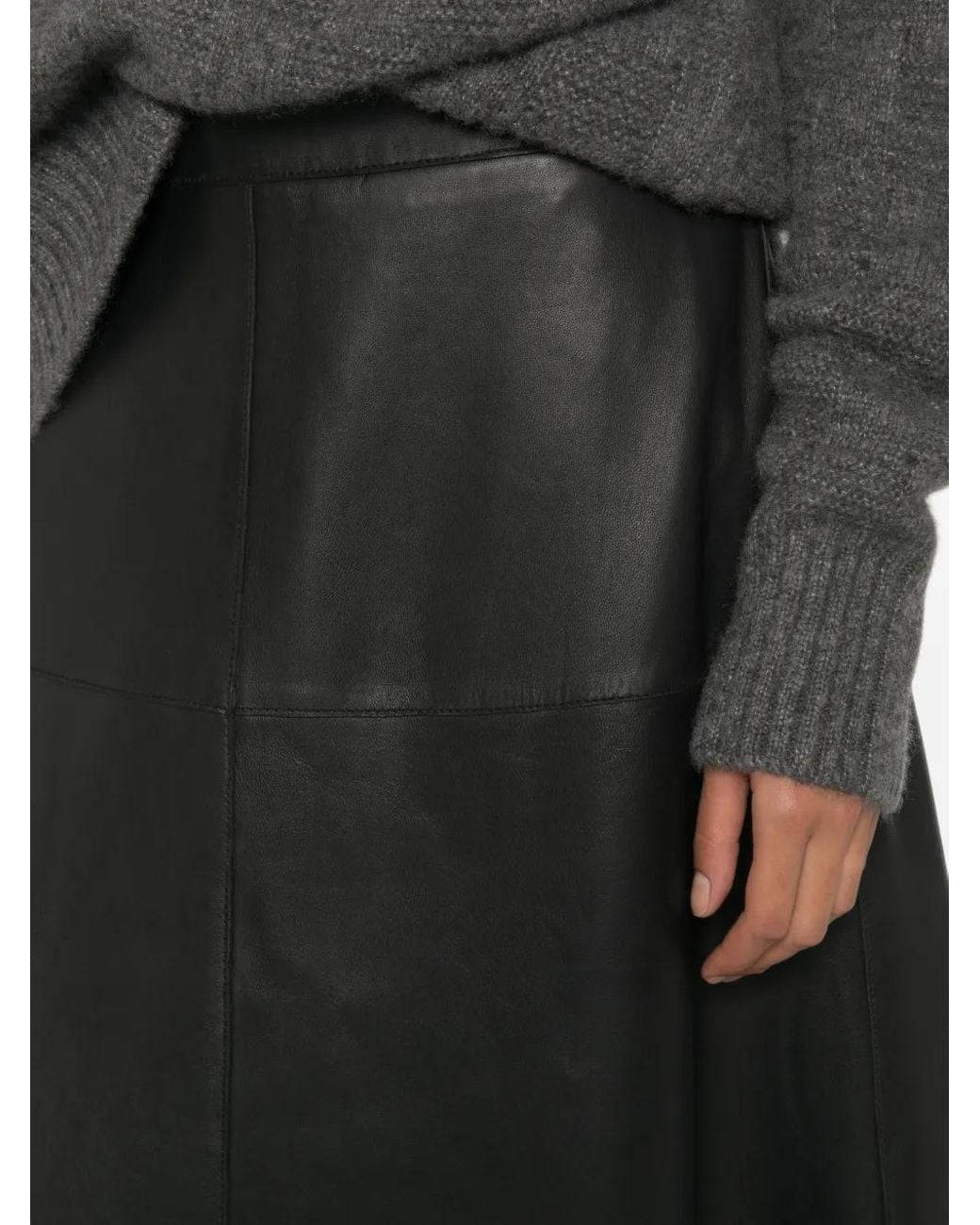 P.A.R.O.S.H. Black Leather Midi Skirt