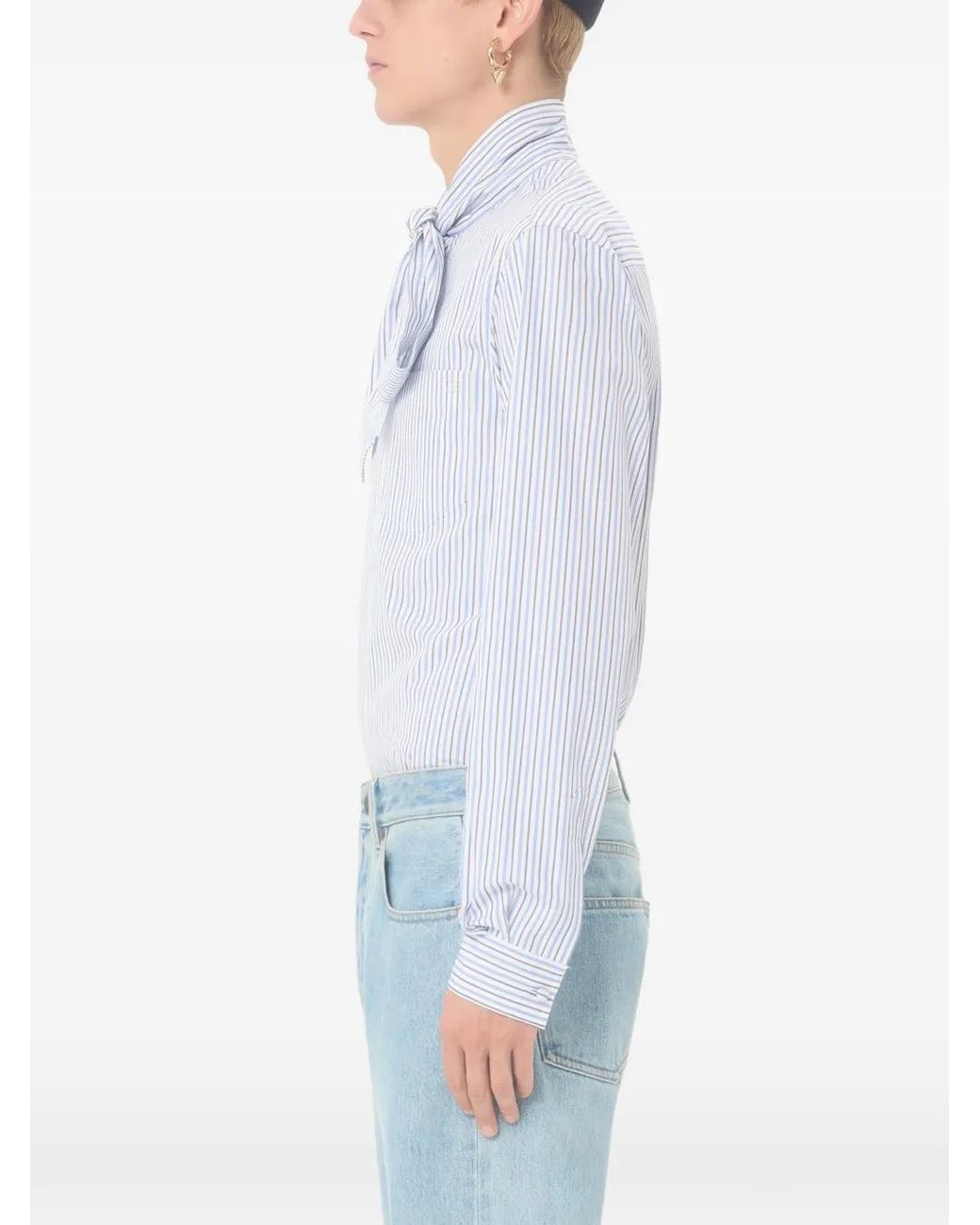 Valentino Garavani Blue Striped-Pattern Cotton Shirt for men