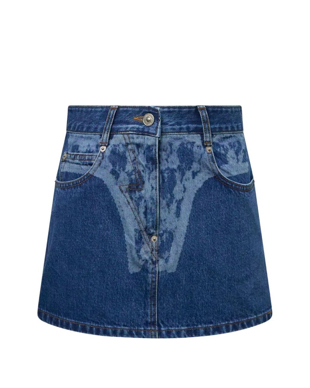 Pushbutton Blue Printed Denim Mini Skirt