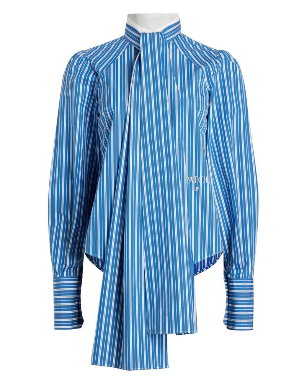 Patou Blue Striped Ascot Blouse Shirt