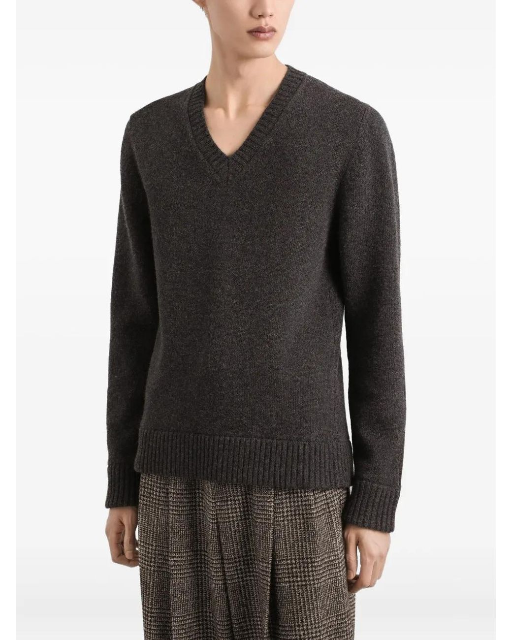 Dolce & Gabbana Black V-Neck Wool Sweater for men