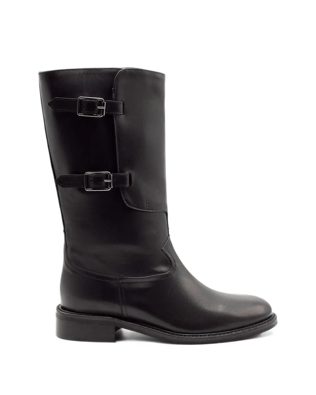 Julie Dee Black Buckle-Strap Biker Boots