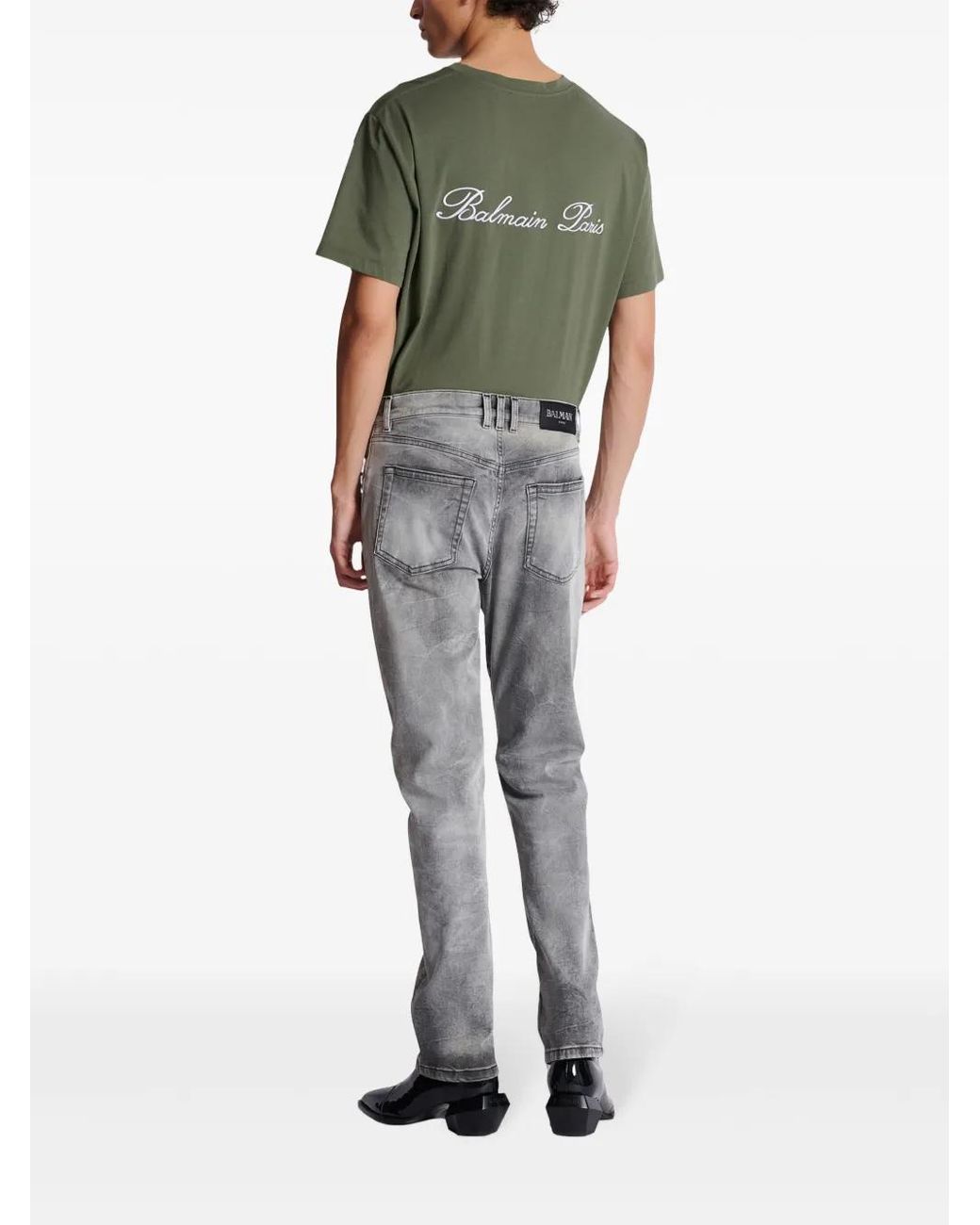 Balmain Gray Straight Cotton Mid-Rise Jeans for men