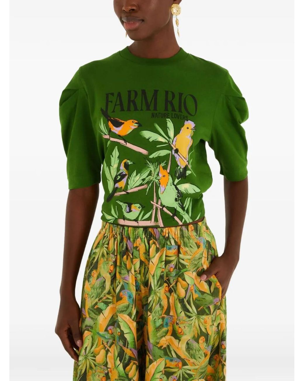 Farm Rio Green Nature Lovers Puff Sleeve T-Shirt