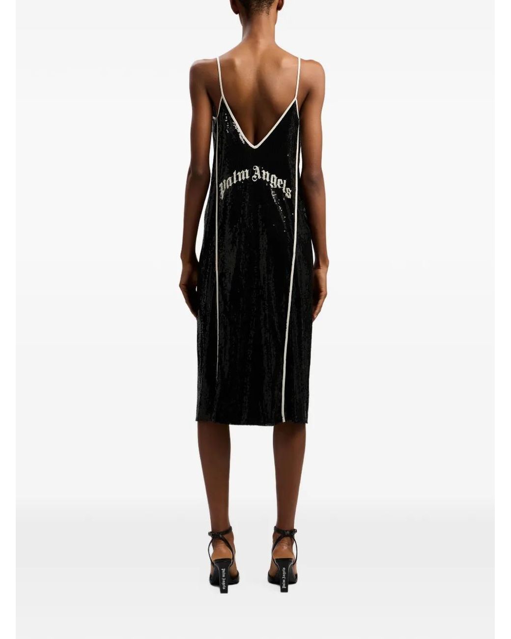 Palm Angels Black Sequinned Split-Detail Mini Dress