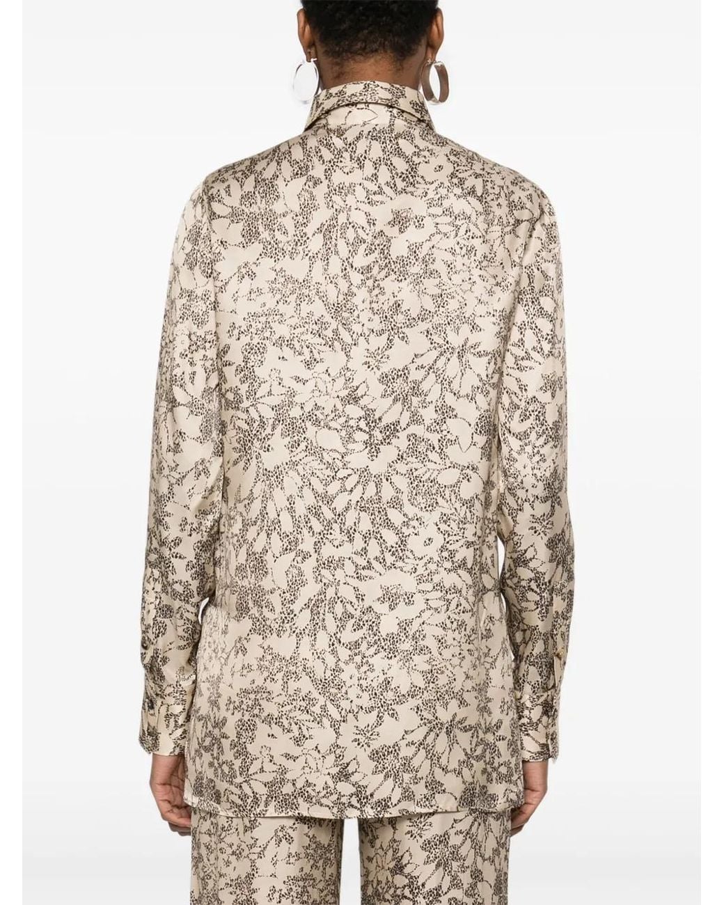 Golden Goose Deluxe Brand Natural Floral Pattern Silk Shirt With Classic Collar