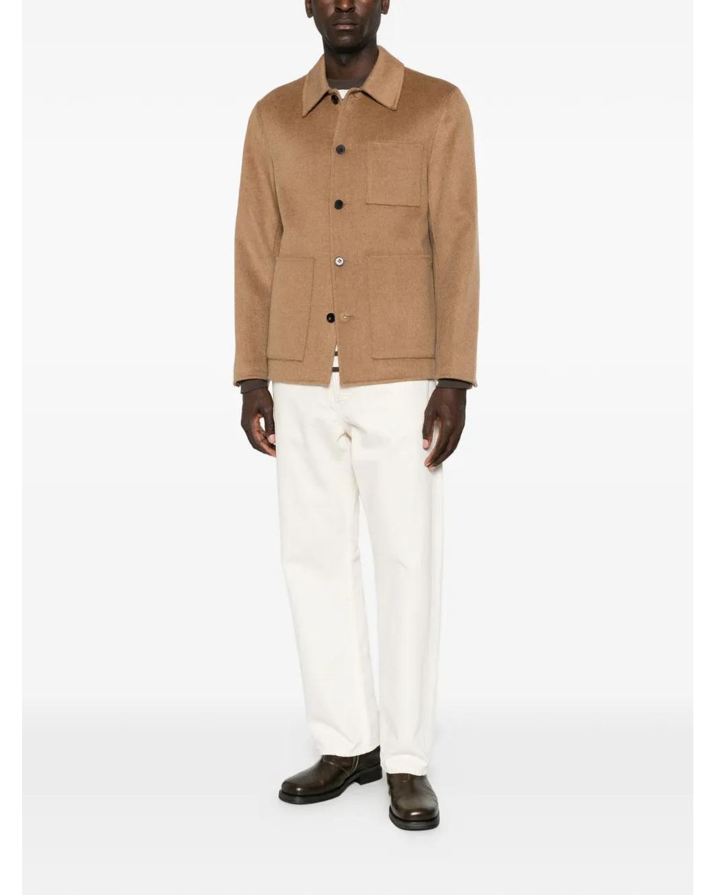 Amaranto Brown Button-Up Patch-Pocket Jacket for men