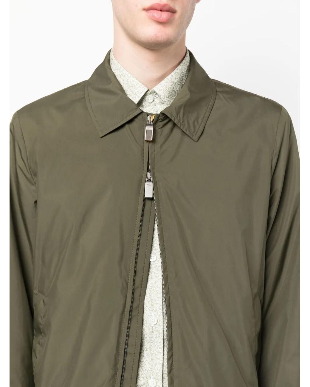 Canali Green Goatskin Zip-Up Shirt Jacket for men