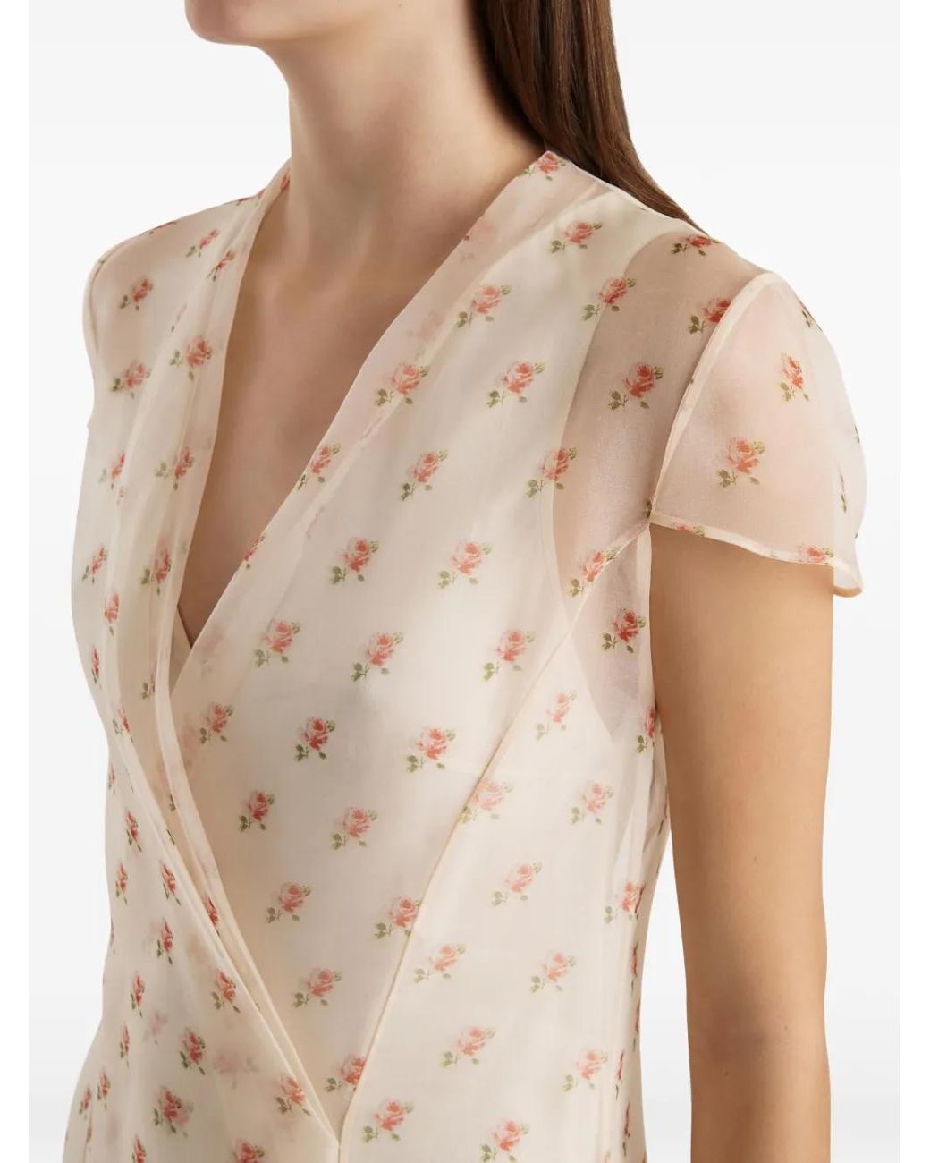 Khaite White Meera Rose-Print Silk Wrap Maxi Dress