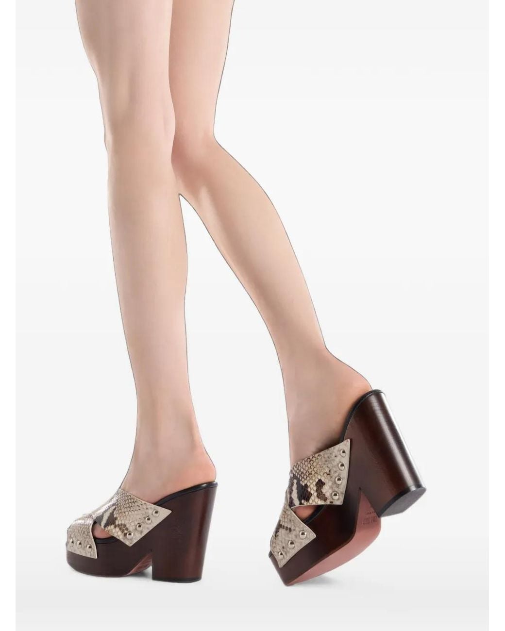Paris Texas Brown Marisol Snakeskin-Effect Studded Sandals