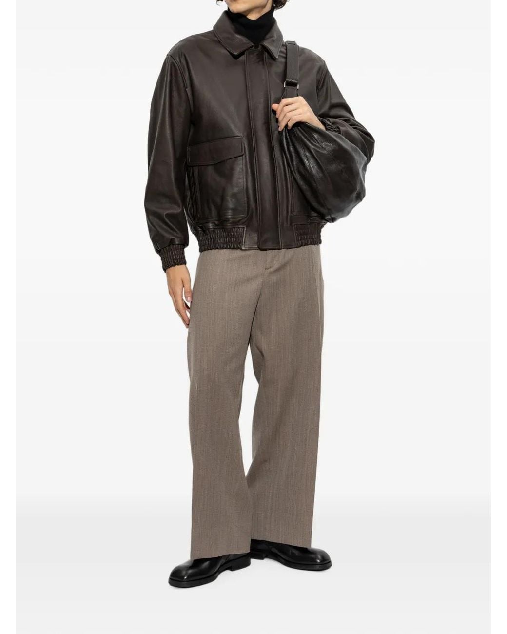 Arma Gray Bari Zip-Up Leather Jacket for men