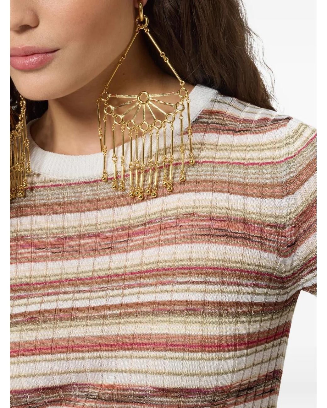 Missoni Natural Pull Rayé En Maille Côtelée