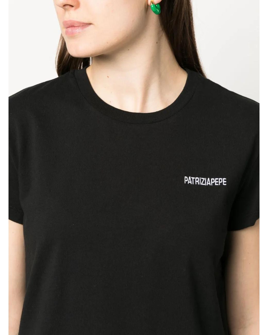 Patrizia Pepe Black Logo-Print Organic Cotton T-Shirt